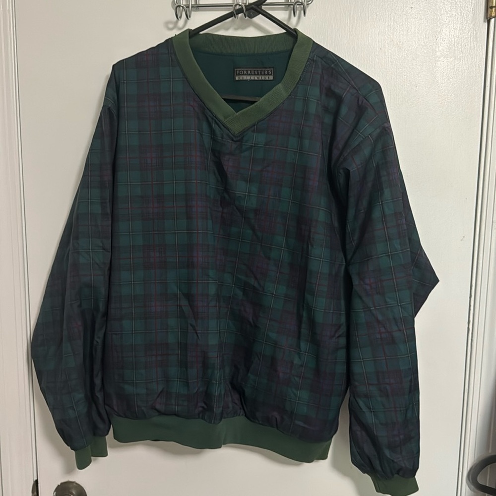 Forrester’s outerwear green check windbreaker pull over l large men